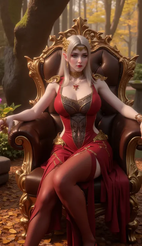 low angle shot of flame  highly detailed 4K, fantasy, oil painting, princess wearing hotpants sitting in a leather armchair, waiting in an enchanted forest at mid-morning, hyper-realistic, intricate details, dramatic lighting, vibrant colors, photorealisti...