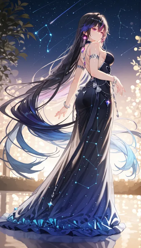 (Best Quality, ultra detailed, masterpiece, 8k, 16k, Wallpaper, Anatomically correct, fine detailed skin, fine detailed eyes, fine detailed hair, fine detailed hands, Accurate hands), 1 girl, (solo), full body, medium chest, shiny skin, night outdoor, Stan...