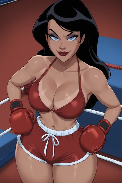 PonyXLV6_Scores BREAK ((parody) perfect anatomy, perfect eyes, cowboy shot), BREAK zatanna zatara, long hair, black hair, dark-skinned female, blue eyes, scarlet red lipstick, ((looking at viewer)), seducing viewer, teasing viewer, busty, scarlet red bikin...