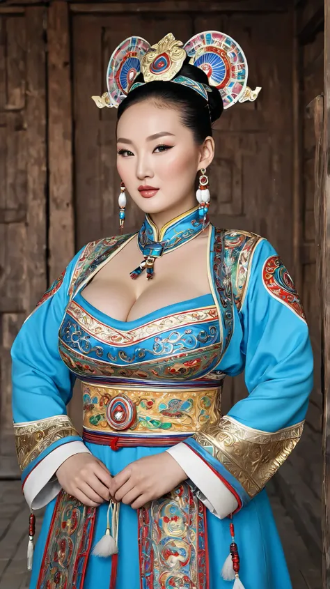 National costumes have been worn since ancient Mongolia、very beautiful、very big、beautiful woman with very big boobs from ancient Mongolia