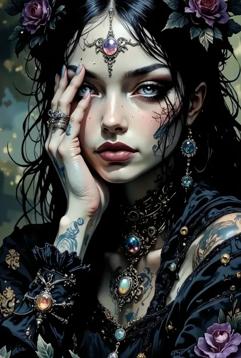 (Amazing Extraordinary Dreams: 3.5) The photo depicts a powerful Gothic witch whose face is decorated with that elegant hand, mysterious. She had slender white fingers, wearing several silver magic rings on her fingers, and was set with dark gems such as a...