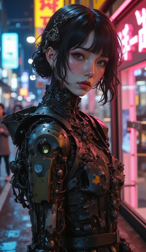 resolution 8k,perfect frame, exquisite beauty ,ultra high resolution,Kibo Beauty,The arm of the,neon elements,dynamic display,, dark atmosphere,science fiction sense