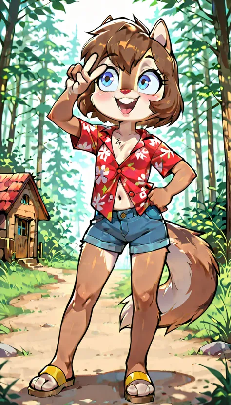 score_9, score_8_up, score_7_up, score_6_up,, hi_res, furry_source, absurdres, masterpiece, best quality, amazing quality, Chip'n Dale Rescue Rangers, 1girl, solo, alone, Femdale, furry, anthro, chipmunk girl, brown fur, blue eyes, chipmunk tail, red nose,...