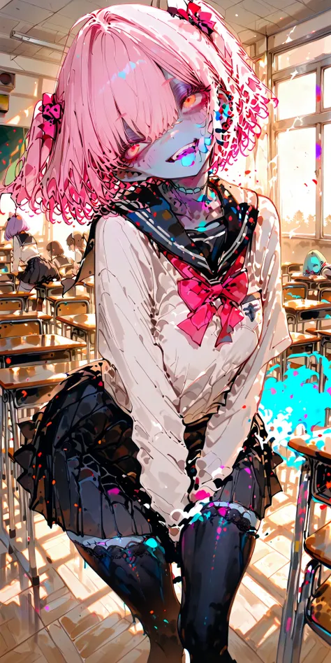 End of the World,school,classrooms,school uniform,zombie girl,Action,dynamic,masterpiece,Highest Quality,Great quality,very beautiful,Newest,