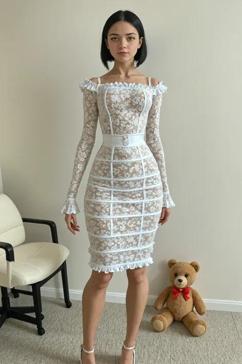 Toyshop, doll, teddybear on storeshelfs, score_9, score_8_up, score_7_up, score_6_up, 8k, high detailed picture, anime style, masterpiece, very young girl, small perfect breasts, (thin, slender, narrow shoulders and hips, anorexic girl, slender legs and ar...