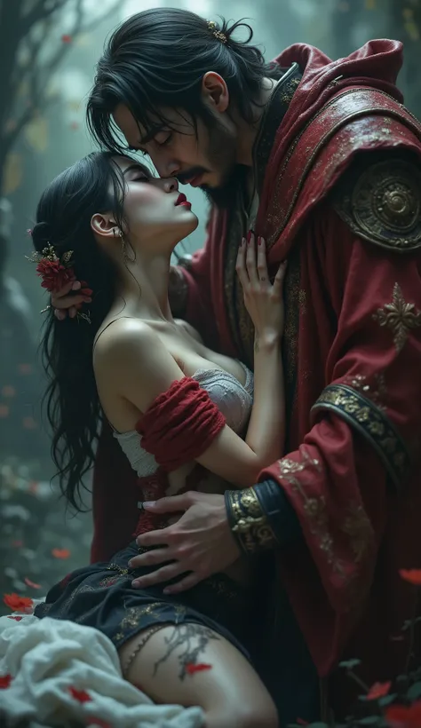 ( 32K High Resolution, photorealistic, Highest Quality, masterpiece, ultra high res), ((The line between heaven and hell)), sexy Japanese woman wearing a red and white v-neck knit top and knee-length tight skirt,  That Woman Is Crying and Sad, (((Devil's P...