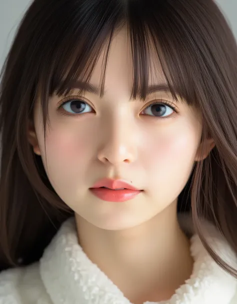 1girl, cute face, beautiful face, (perfectly detailed face), face focus,((looking at viewer、highlighting the beauty of her
collarbone, snow-white and delicate skin, a sweet and elegant expressionlooking sleepily with soft seductive gaze)), Simple Backgro...