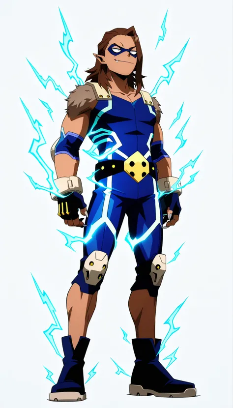 ((Highest Quality)), ((Simple Light Grey Background)), (My Hero Academia Style), standing, 1boy, Male, teenage Male, solo, slim body, slender body, tall body, standing, Full Body, brown fur skin, Brown Fur-skinned, Brown Fur-skinned male, Brown hair, mediu...