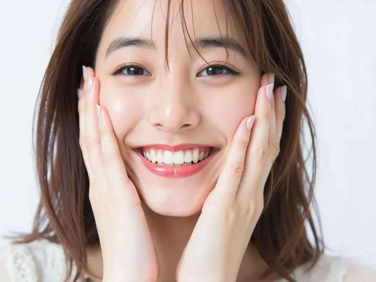 (Refined from an old photo, recreated in a modern, ultra high-quality photorealistic style, with a trendy Reiwa-era hairstyle: soft semi-long hair with natural waves and airy see-through bangs),
Ultra photorealistic close-up portrait of a beautiful Japane...