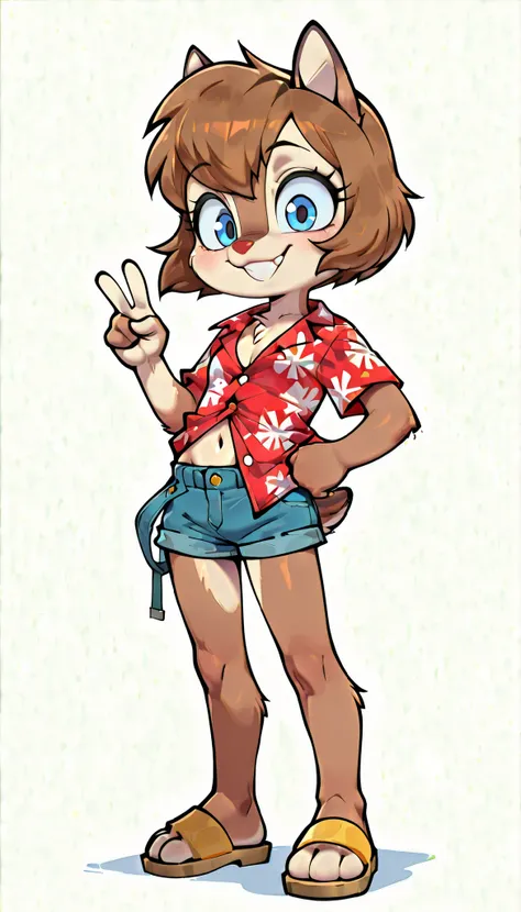 score_9, score_8_up, score_7_up, score_6_up,, hi_res, furry_source, absurdres, masterpiece, best quality, amazing quality, Chip'n Dale Rescue Rangers, 1girl, solo, alone, Femdale, furry, anthro, chipmunk girl, brown fur, blue eyes, chipmunk tail, red nose,...