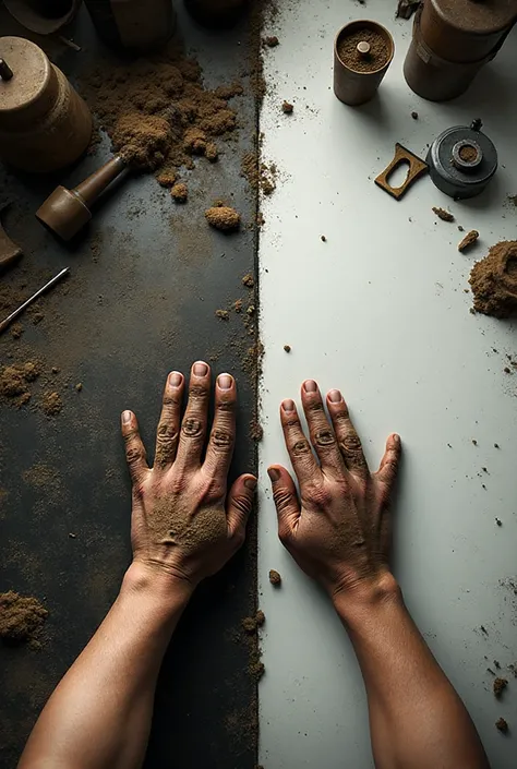 Showing dirt from a work and then the clean place]