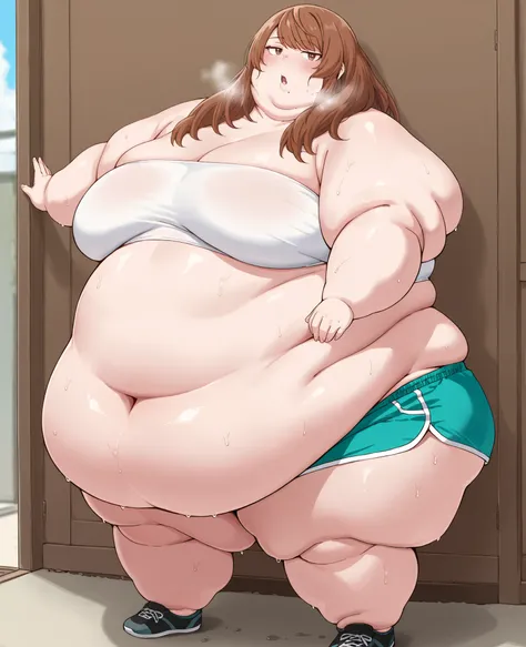 masterpiece, best quality, solo, 1girl, score_9, score_8_up,score_7_up BREAK, 1girl, solo, chubby, fat, very fat, obese, obese arms and legs, sloppy stomach, saggy round breasts, fat face, fupa, double chin, plump, thick thighs, thigh, morbidly obese, immo...