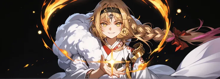 A short, solitary male character, a young teenager, about 1.5 meters tall. He stands alone against a deep black background, making him stand out vividly. His physique, face, and height are exactly like Lloyd de Saloum.
He has long blonde hair styled exact...