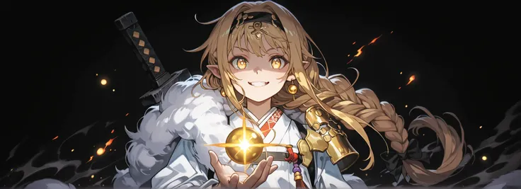 A short, solitary male character, a young teenager, about 1.5 meters tall. He stands alone against a deep black background, making him stand out vividly. His physique, face, and height are exactly like Lloyd de Saloum.
He has long blond hair, styled exact...