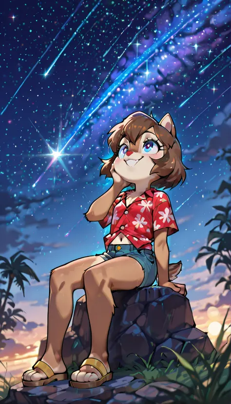 score_9, score_8_up, score_7_up, score_6_up,, hi_res, furry_source, absurdres, masterpiece, best quality, amazing quality, Chip'n Dale Rescue Rangers, 1girl, solo, alone, Femdale, furry, anthro, chipmunk girl, brown fur, blue eyes, chipmunk tail, red nose,...