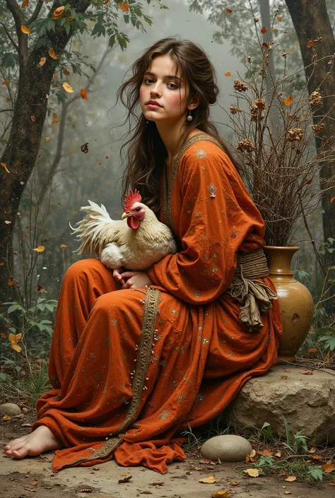 created a painting with oil painting with huge details , In the style of the artist Leonardo Davinci , The art of the era of European Renaissance , A fully detailed painting of a beautiful Moroccan Berber girl ( 20 years old ) She has large pieces of d...