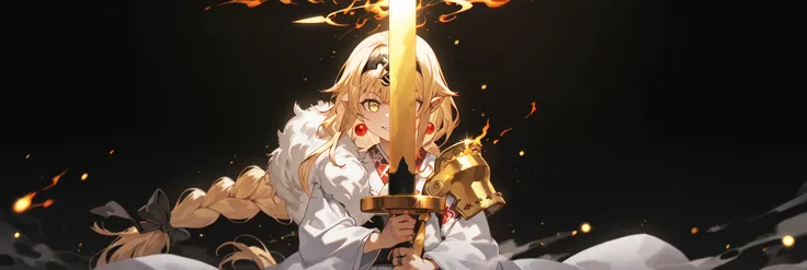 A short, solitary male character, a young teenager, about 1.5 meters tall. He stands alone against a deep black background, making him stand out vividly. His physique, face, and height are exactly like Lloyd de Saloum.
He has long blond hair, styled exact...