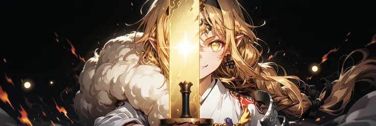 A short, solitary male character, a young teenager, about 1.5 meters tall. He stands alone against a deep black background, making him stand out vividly. His physique, face, and height are exactly like Lloyd de Saloum.
He has long blond hair, styled exact...