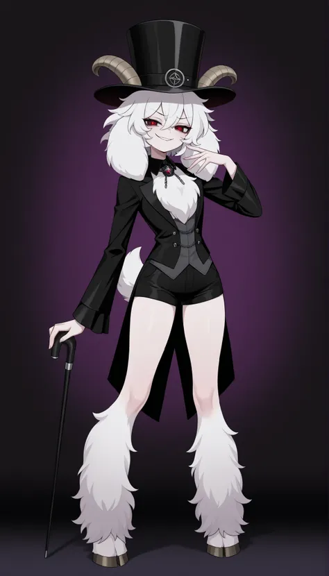 best quality, masterpiece \(quality\), L0LSPL4SH, h2024 , 2023 , Высокое quality, very detailed illustration, (фурри fluffy козлик-парень:1,9), matte black ,flat chest ,perfect eyes ,tousled curvy hair, smug ,playful look, a femboy , Artifyber styl...