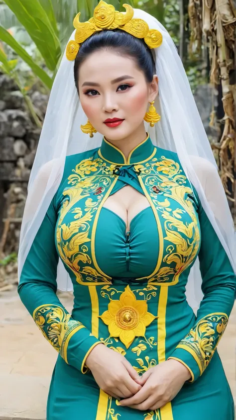National costumes that have been worn since ancient Vietnam、very beautiful、very big、beautiful woman with very big boobs from ancient Vietnam