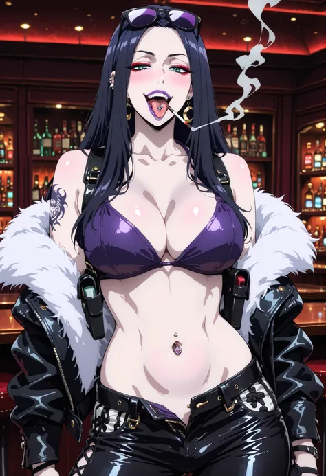 BNHDeborahGollini, black hair, green eyes, long hair,  makeup, lipstick, purple lips, red eyeshadow, long fingernails, nail polish, red nails, , crescent earrings, wide hips, curvy, detailed eyes, detailed hair, detailed skin, looking at viewer, nail polis...