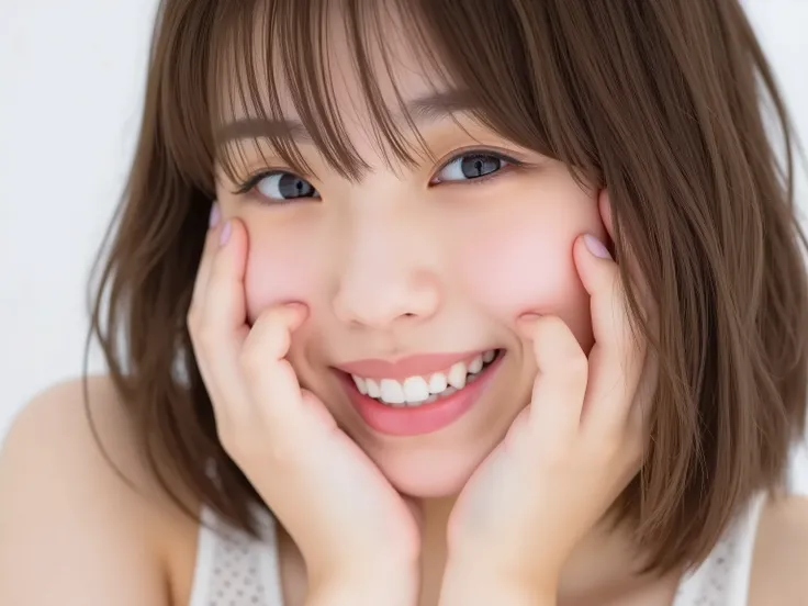(Refined from an old photo, recreated in a modern, ultra high-quality photorealistic style, with a trendy Reiwa-era hairstyle: soft semi-long hair with natural waves and airy see-through bangs), 
Ultra photorealistic close-up portrait of a beautiful Japane...