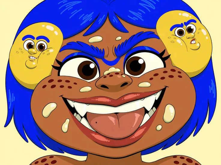 nose, lips, 1girl, teeth, tooth, skin dentation, detailed skin, 1female, perfect, bright eyes, hair, eyes, eyebrows, neck, gums, mole, shows large crooked teeth, smile. red lips, freckled cheeks, freckles, chest on freckles, body freckles, 1boy, feet, foot...