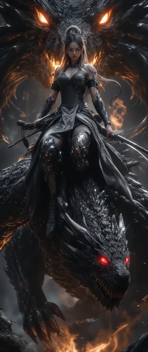 ( 32K High Resolution, photorealistic, Highest Quality:1.5, masterpiece:1.3, ultra high res), ((monochrome, Black and White, mysterious肖像画)), PROFESSIONAL CAMERAWORK, perfect dynamic composition, VIOLENT WESTERN DRAGON ON THE BACKGROUND, Ultra High Accurac...