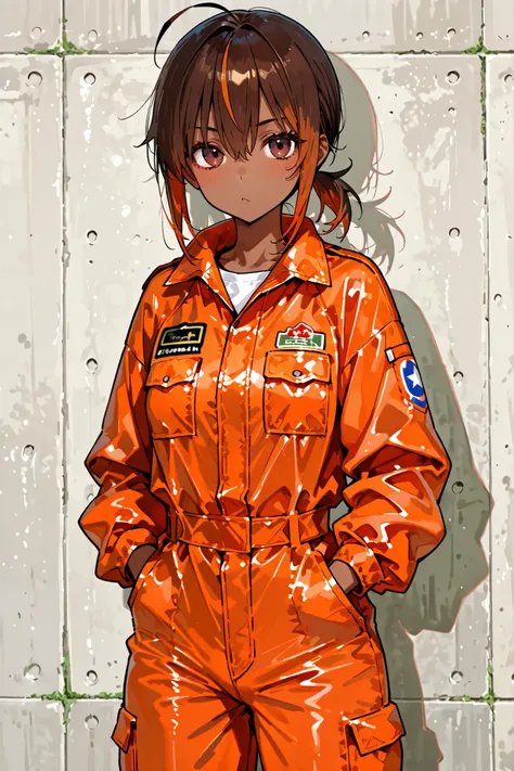 jumpsuit。Brown skin。