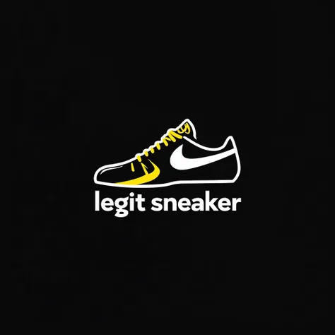 sleek and modern sneaker store logo, minimalist design, clean lines, featuring sneaker shapes, black and white with a pop of neon accent, vector style. Write in bottom:" Legit Sneaker"
