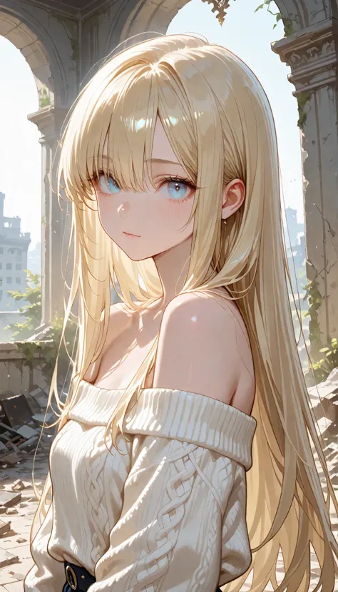 Beautiful white and shining skin、Blonde hair changes color depending on how the light hits it.、Long bangs obstruct the view、Highlights of cheek luster、Sexy, very beautiful, adorable, cute, gorgeous face、The most beautiful face in the world、Super long and g...