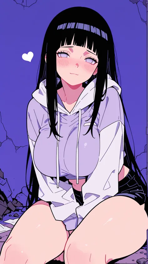 8k wallpaper , Flatline, Flat vector illustration,、 best quality 、Masterpiece、 748cm style 、large breast , thick thighs , cute face, beautiful,Female 1 person,(hinata, hyuuga hinata, purple eyes, blunt bangs, black hair, white eyes, no pupils, cropped ...