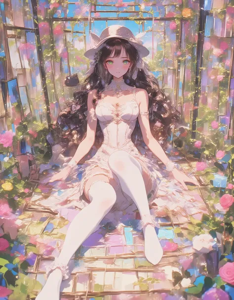 Perfect body 30y Lolita girl in a birdcage legs focus (SFW girl spreading perfect 02 legs:1.9, NSFW Panties showcase:1.1), Lolita girl all i frame, alone , SFW pantie showcase between spreading legs (focus on pantihoses:0.9) , The woman is siiting alone, s...