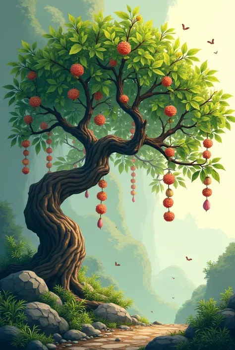 help me make a ficus with flower leaves，Paulownia，golden ficus，Lagerstroemia，calyx，sweet osmanthus ，arabiacea，rhododendron，Plum tree，black bone incense，Queensland umbrella tree with multiple leaves，large flower six path， Dog tail grass，variegated tree，tort...