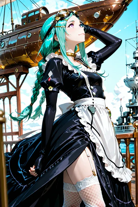(language: Japanese、English)、(masterpiece)、(Highest Quality)、(High Score )、(high resolution)、

(Near Future Europe 、(Daytime)、(Outdoors)、1girl,solo,Uncensored,),

(,,(SF),(Airship, deck, naval vessels, railings,Gentle breeze),,,BREAK,,(girl maid 、Gazing at...