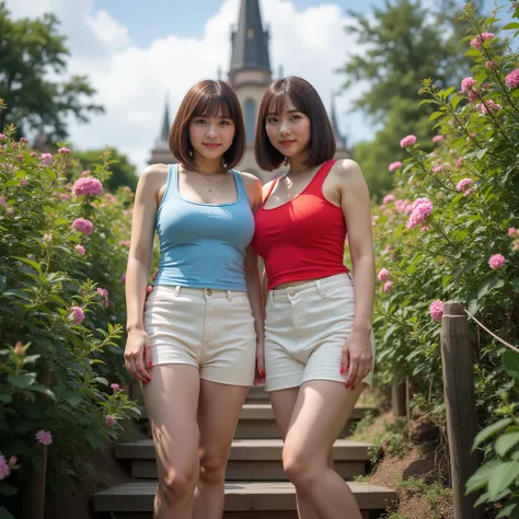    8k, Original photo , Super A High Resolution, Highest Quality , masterpiece:1.2),  (Realistic Illustrations ), (highly detailed CG Unity 8k wallpaper), ((full body image in underwear :1.5)), ((look straight into the camera)), ((2 women:1.5)), ((Two Wome...