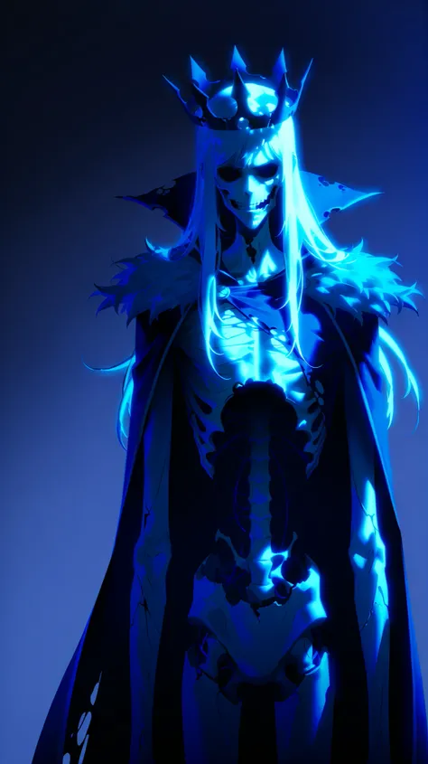 Undead, very old, Hungry, hollow cheek, visible ribcage, extremly skinny,  alone, male, long hair, white hair, white beard, white skin, bare chested , Nose torn off ,  hollow eyes, Sick body, royal cape, upperbody, broken crown, upperbody, hollow , solo le...