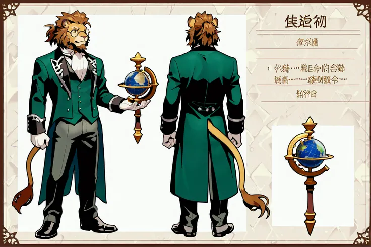 Experienced furry character reference sheet adoptable for Cornelius, masterpiece , modern day alternate universe, tavern background, full body, multiple views , best quality , masterpiece , masculine , character sheet , dungeon & dragons , visual novel , f...