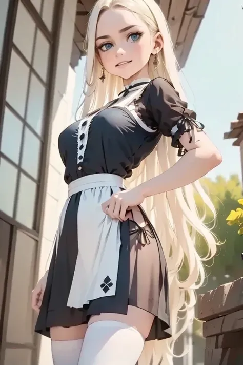 maid uniform, repairs massive mechs, wrench, motor oil, detailed facial features, delicate posture, concentrated expression, intricate machinery, oil-stained hands, gears and circuits, towering bipedal robots, industrial workshop, high-tech tools, ambient ...