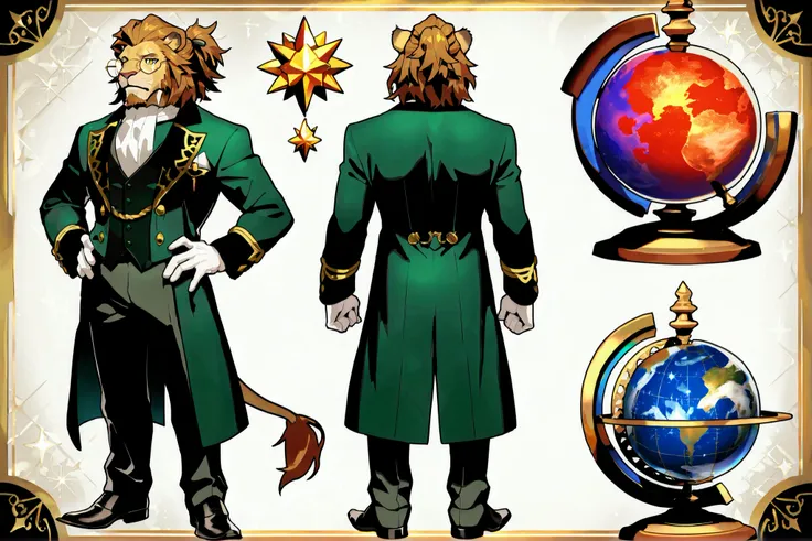 Experienced furry character reference sheet adoptable for Cornelius, masterpiece , modern day alternate universe, tavern background, full body, multiple views , best quality , masterpiece , masculine , character sheet , dungeon & dragons , visual novel , f...