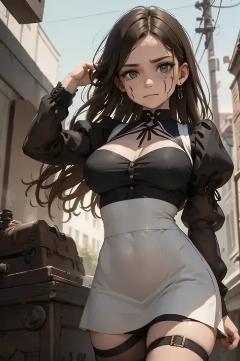 maid mechanic, maid uniform, repairs massive mechs, wrench, motor oil, high quality, detailed, realistic, 3d render, cinematic lighting, warm tones, complex scene, intricate machinery, weathered metal, steam vents, holographic displays, glowing control pan...