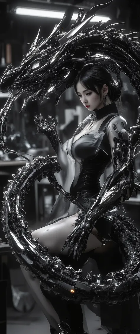 ( 32K High Resolution, Photorealistic, Highest Quality, masterpiece, ultra high res), monochrome, Black and White, mysterious肖像画, highly detailed skin and face textures, perfect dynamic composition, professional camera work, Ultra High Accuracy, (Black and...