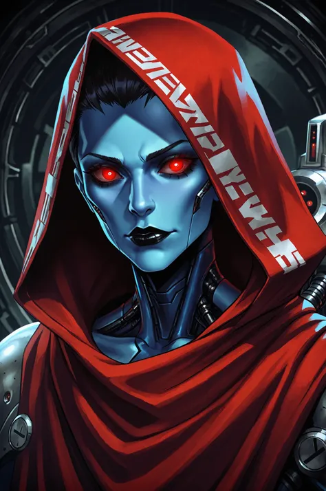mara sov, blue skin,Admech,shadows, dark setting, cybernetic, red cloth, (solid red eyes), black lipstick,
k-suwabe, andava, cute, sleek,
solo, feminine,

perfect face,
 

