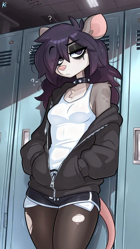 masterpiece, best quality, amazing quality, ultra-detailed, very aesthetic, high resolution, absurdres perfect hands, furry, anthro, detailed_eyes BREAK { 1girl, female, feminine, possum_species, narrowed_eyebrow, bored_expression, lila_colored_eyes, dark_...