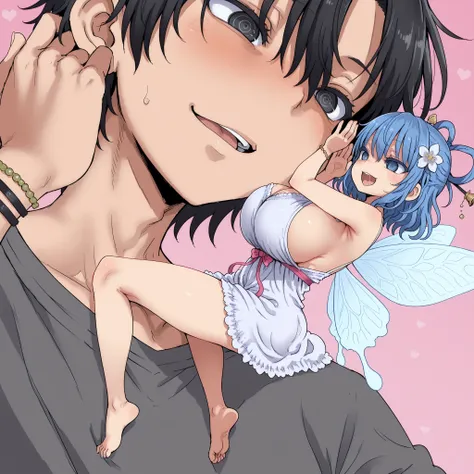 score_9, score_8_up, score_7_up, 1 girl, (top quality, 8k), high resolution, detailed, best quality, abstract pink background. (ringed eyes), open mouth, (evil smile:0.8), fairy girl, girl full body, femdom, source_anime, (miniature girl:1.2), minigirl, (s...