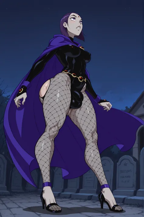 IllusP0s,1girl,raventt,andou hiroyuki style, (bellow view:1.2), feet focus, long body,(masterpiece,best quality,ultra_detailed,highres,absurdres:1.2,amazing quality,very aesthetic),source_anime,rating_explicit, long legs, thick thighs, (fishnet_pantyhose),...