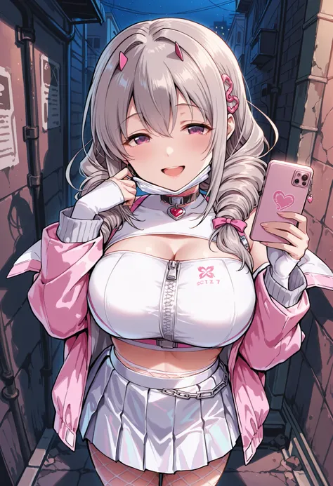 Score_9, score_8_up, score_7_up, source_anime, Sakakibara_Satomi_Cinderella, solo, grey hair, large breasts, low twintails, purple eyes, twin drills, bow, hair bow, ribbon, hair between eyes, large breasts, (best quality), (high quality), {masterpiece}, ex...