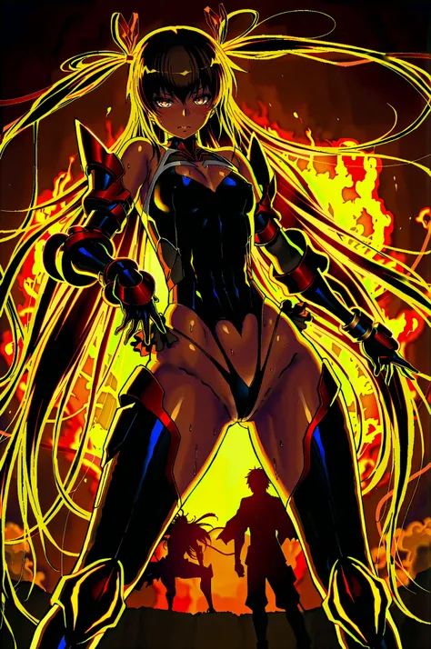 (masterpiece:1.2, Highest Quality,Super Detailed,strong backlighting:1.3,silhouette:1.45),, , // character, 1 Solo Female Mercenary, Shackle Motorized Troop Choccasein , 1.2,expression: expression full of murderous intent,PURPLE LEATHER TIGHT SUIT:1.2, Cr...