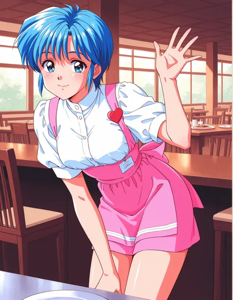 Score_9, score_8_up, score_7_up, source_anime, Nijino_Saki(Tokimeki_Memorial),1girl, solo, blue hair, blue eyes, short hair, bangs, medium breasts, 1990s (style), (best quality), (high quality), {masterpiece}, extremely delicate and beautiful, ultra-detail...