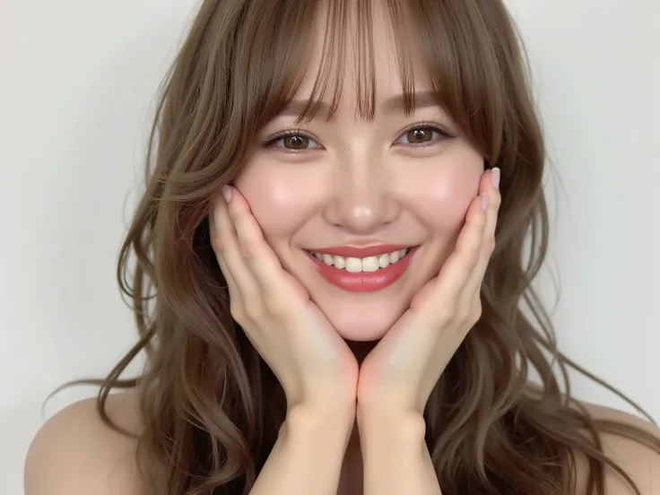 (Refined from an old photo, recreated in a modern, ultra high-quality photorealistic style, with a trendy Reiwa-era hairstyle: soft semi-long hair with natural waves and airy see-through bangs),
Ultra photorealistic close-up portrait of a beautiful Japane...